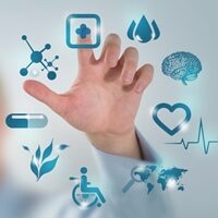 Medicine doctor hand working with modern computer interface as c